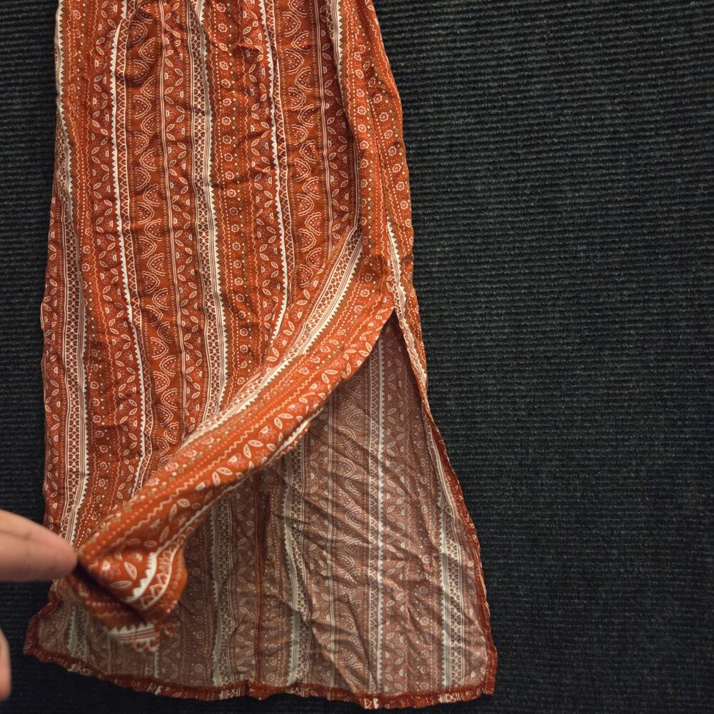 Y2k Boho Paisley Dress Slits XS Orange Cream - Picture 4 of 11